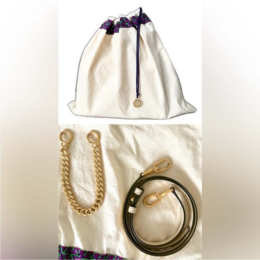 TORY BURCH Kira Chevron Top-Handle Satchel New Cream & Rolled Brass - Picture 8 of 8